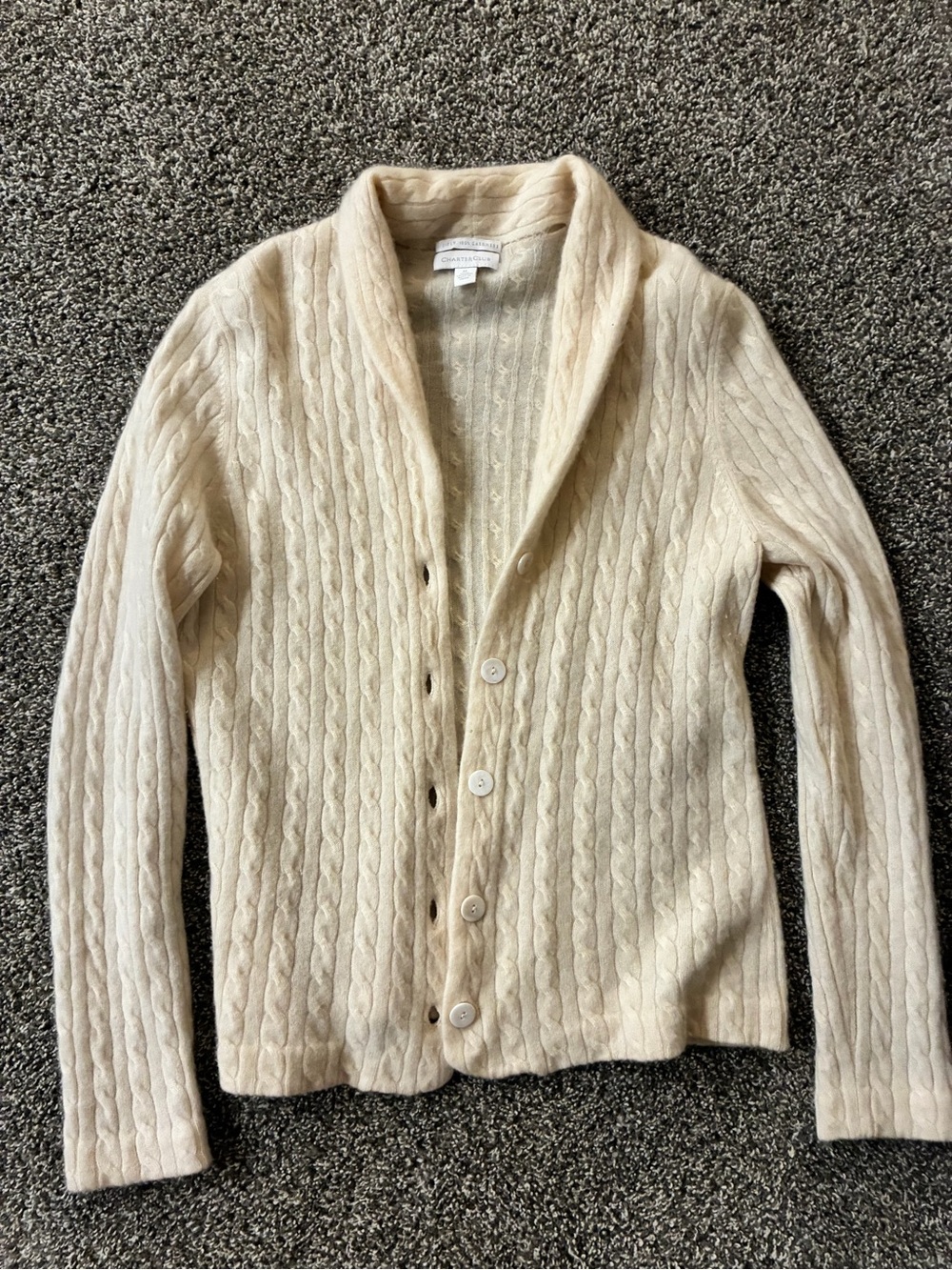 Charter Club Cream Cable-Knit Shawl Collar Cardigan